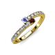 3 - Delise 3.40mm Round Tanzanite and Red Garnet with Side Diamonds Bypass Ring 