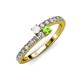 3 - Delise 3.40mm Round White Sapphire and Peridot with Side Diamonds Bypass Ring 