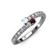 3 - Delise 3.40mm Round White Sapphire and Red Garnet with Side Diamonds Bypass Ring 