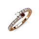 3 - Delise 3.40mm Round White Sapphire and Red Garnet with Side Diamonds Bypass Ring 