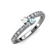 3 - Delise 3.40mm Round White Sapphire and Aquamarine with Side Diamonds Bypass Ring 