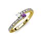 3 - Delise 3.40mm Round White Sapphire and Amethyst with Side Diamonds Bypass Ring 