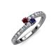 3 - Delise 3.40mm Round Ruby and Blue Sapphire with Side Diamonds Bypass Ring 