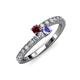3 - Delise 3.40mm Round Ruby and Tanzanite with Side Diamonds Bypass Ring 
