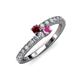 3 - Delise 3.40mm Round Ruby and Pink Sapphire with Side Diamonds Bypass Ring 