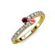 3 - Delise 3.40mm Round Ruby and Pink Tourmaline with Side Diamonds Bypass Ring 