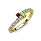 3 - Delise 3.40mm Round Ruby and Peridot with Side Diamonds Bypass Ring 