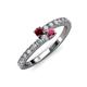 3 - Delise 3.40mm Round Ruby and Rhodolite Garnet with Side Diamonds Bypass Ring 