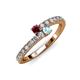 3 - Delise 3.40mm Round Ruby and Aquamarine with Side Diamonds Bypass Ring 