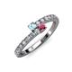 3 - Delise 3.40mm Round Aquamarine and Rhodolite Garnet with Side Diamonds Bypass Ring 