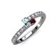 3 - Delise 3.40mm Round Aquamarine and Red Garnet with Side Diamonds Bypass Ring 