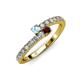 3 - Delise 3.40mm Round Aquamarine and Red Garnet with Side Diamonds Bypass Ring 