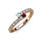 3 - Delise 3.40mm Round Aquamarine and Ruby with Side Diamonds Bypass Ring 