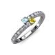 3 - Delise 3.40mm Round Aquamarine and Yellow Sapphire with Side Diamonds Bypass Ring 