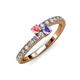 3 - Delise 3.40mm Round Pink Tourmaline and Tanzanite with Side Diamonds Bypass Ring 