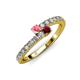 3 - Delise 3.40mm Round Pink Tourmaline and Ruby with Side Diamonds Bypass Ring 
