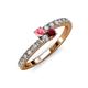 3 - Delise 3.40mm Round Pink Tourmaline and Ruby with Side Diamonds Bypass Ring 