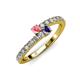 3 - Delise 3.40mm Round Pink Tourmaline and Iolite with Side Diamonds Bypass Ring 