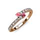 3 - Delise 3.40mm Round Pink Tourmaline and Rhodolite Garnet with Side Diamonds Bypass Ring 