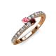 3 - Delise 3.40mm Round Pink Tourmaline and Red Garnet with Side Diamonds Bypass Ring 