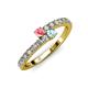 3 - Delise 3.40mm Round Pink Tourmaline and Aquamarine with Side Diamonds Bypass Ring 
