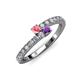 3 - Delise 3.40mm Round Pink Tourmaline and Amethyst with Side Diamonds Bypass Ring 