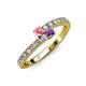 3 - Delise 3.40mm Round Pink Tourmaline and Amethyst with Side Diamonds Bypass Ring 