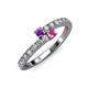 3 - Delise 3.40mm Round Amethyst and Pink Sapphire with Side Diamonds Bypass Ring 