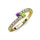 3 - Delise 3.40mm Round Amethyst and Peridot with Side Diamonds Bypass Ring 
