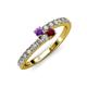 3 - Delise 3.40mm Round Amethyst and Ruby with Side Diamonds Bypass Ring 