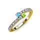 3 - Delise 3.40mm Round Blue Topaz and Peridot with Side Diamonds Bypass Ring 