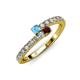 3 - Delise 3.40mm Round Blue Topaz and Red Garnet with Side Diamonds Bypass Ring 