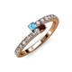 3 - Delise 3.40mm Round Blue Topaz and Red Garnet with Side Diamonds Bypass Ring 