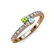 3 - Delise 3.40mm Round Peridot and Aquamarine with Side Diamonds Bypass Ring 