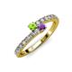 3 - Delise 3.40mm Round Peridot and Amethyst with Side Diamonds Bypass Ring 