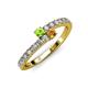 3 - Delise 3.40mm Round Peridot and Citrine with Side Diamonds Bypass Ring 