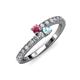 3 - Delise 3.40mm Round Rhodolite Garnet and Aquamarine with Side Diamonds Bypass Ring 