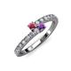 3 - Delise 3.40mm Round Rhodolite Garnet and Amethyst with Side Diamonds Bypass Ring 