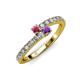 3 - Delise 3.40mm Round Rhodolite Garnet and Amethyst with Side Diamonds Bypass Ring 