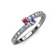 3 - Delise 3.40mm Round Rhodolite Garnet and Tanzanite with Side Diamonds Bypass Ring 