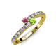 3 - Delise 3.40mm Round Rhodolite Garnet and Peridot with Side Diamonds Bypass Ring 