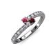 3 - Delise 3.40mm Round Rhodolite and Red Garnet with Side Diamonds Bypass Ring 