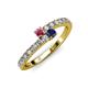 3 - Delise 3.40mm Round Rhodolite Garnet and Blue Sapphire with Side Diamonds Bypass Ring 