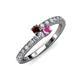 3 - Delise 3.40mm Round Red Garnet and Pink Sapphire with Side Diamonds Bypass Ring 