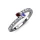 3 - Delise 3.40mm Round Red Garnet and Tanzanite with Side Diamonds Bypass Ring 