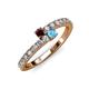 3 - Delise 3.40mm Round Red Garnet and Blue Topaz with Side Diamonds Bypass Ring 