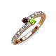 3 - Delise 3.40mm Round Red Garnet and Peridot with Side Diamonds Bypass Ring 