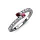 3 - Delise 3.40mm Round Red and Rhodolite Garnet with Side Diamonds Bypass Ring 