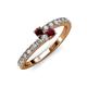 3 - Delise 3.40mm Round Red Garnet and Ruby with Side Diamonds Bypass Ring 