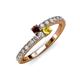 3 - Delise 3.40mm Round Red Garnet and Yellow Sapphire with Side Diamonds Bypass Ring 